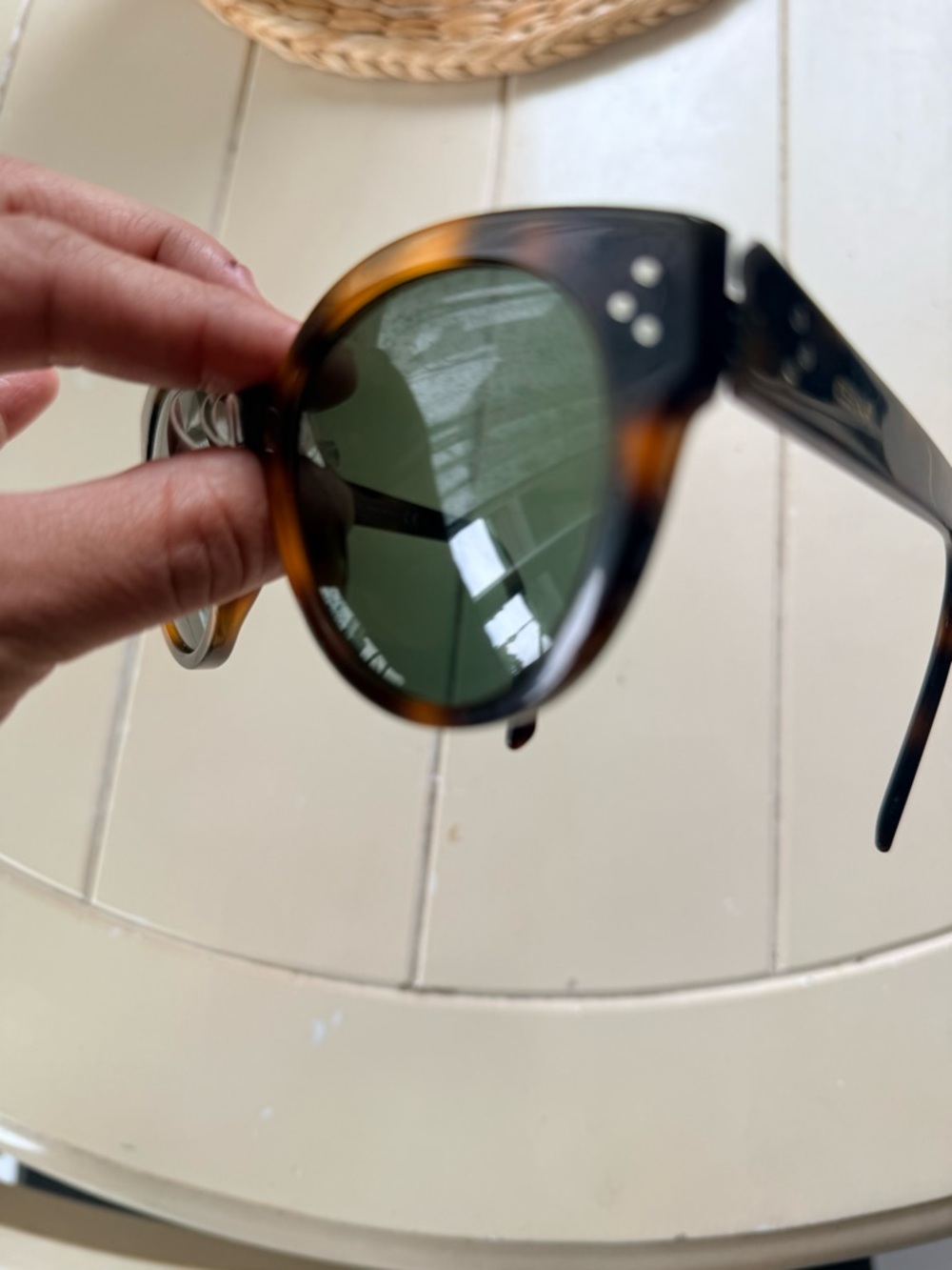 Celine Tortoiseshell Frame Sunglasses with Dark Green Lenses - Picture 7 of 8
